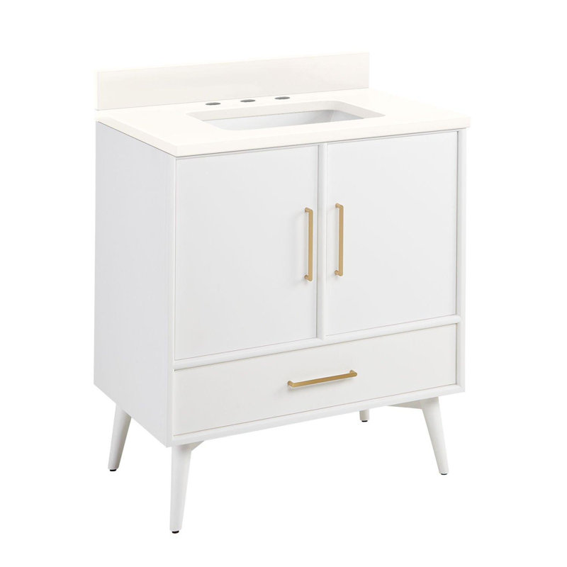 White Mahogany Single Bathroom Vanity with Brass Hardware