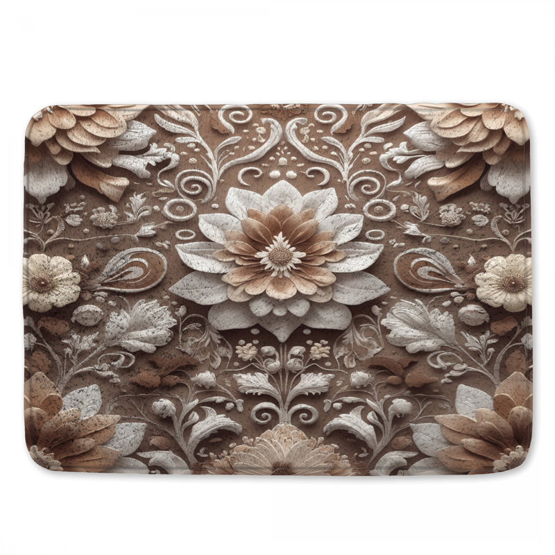 Tapis de bain à motif floral complexe, 24in W x 17in L