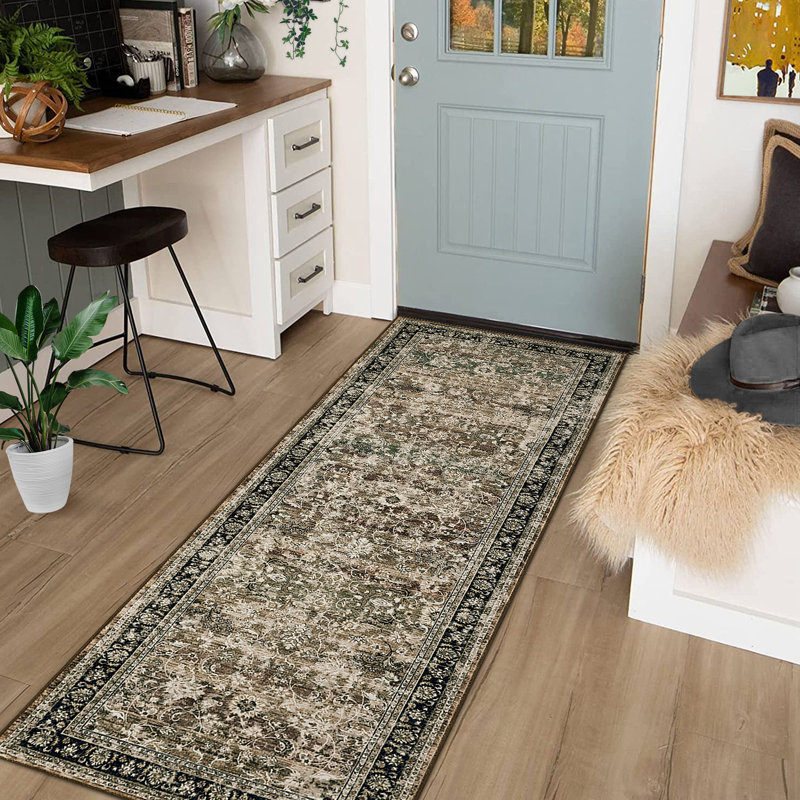 Oriental Non-Slip Rubber Backed Short Pile Area Rug for Playroom Office Kitchen Dining Room Dorm and Bedside