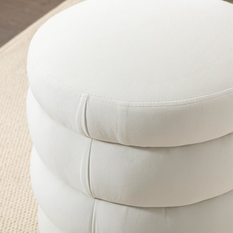 Repose-pieds rond Hasset, repose-pieds rond doux, repose-pieds, Velours blanc