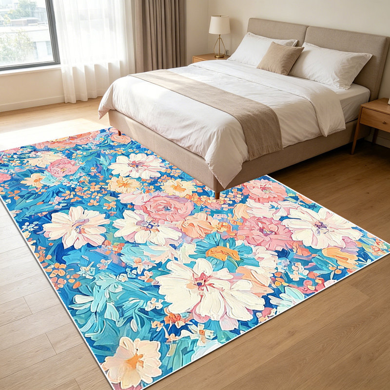 1PC impasto pastel floral oil painting printed area rugs, Soft and Comfortable, easy-to-maintain, machine washable Indoor floor mat, suitable for living room, bedroom, dining area, balcony, porch, patio, entryway, backyard, Home Decor, Outdoor Decor.