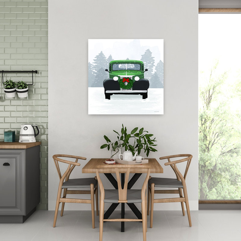 Art rétro de paysage de voiture rétro vintage de Noël, H 32 po x l 32 po