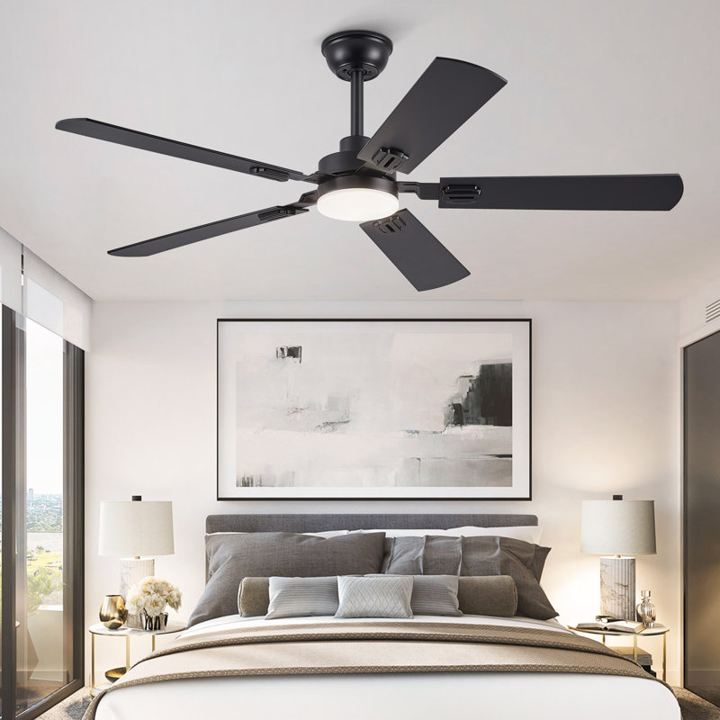 Ventilateur de plafond noir moderne à 5 pales 52 po avec ensemble d'éclairage et télécommande pour chambre à coucher / salon Abdullah