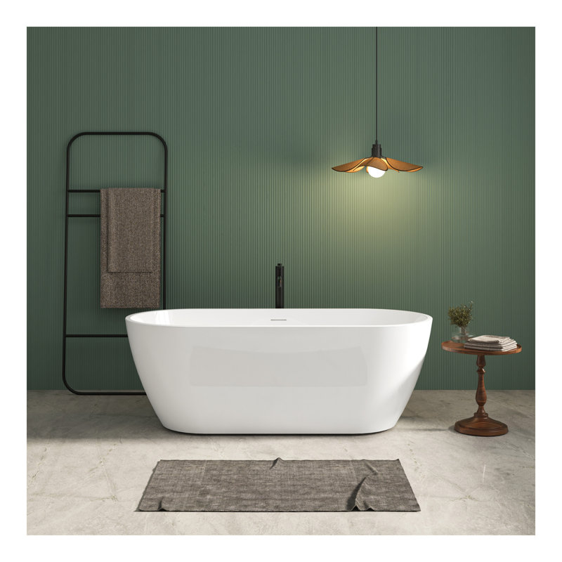 Baignoire de trempage autoportante en acrylique brillant avec trop-plein à fente classique et drain à embout, certifié cUPC. Facile à installer, 02138