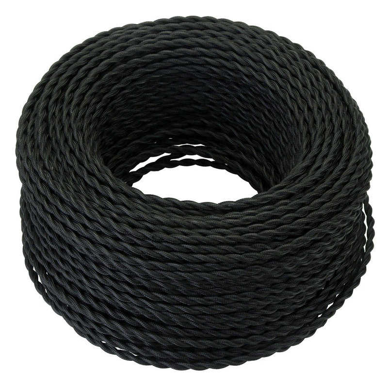 2Core Twisted Vintage Coloured 0.75Mm Braided Fabric Flexible Electrical UK Lighting Wire Cable, Black