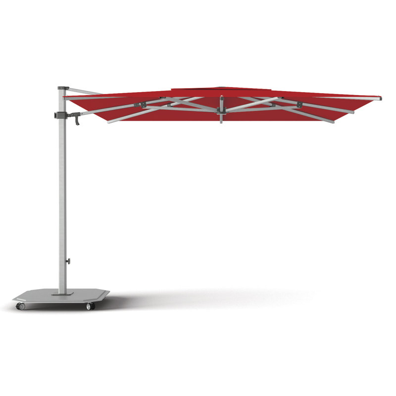 216 in. W Square Sunbrella® Cantilever Umbrella, Silver Anodized, Matte White, Canvas Jockey Red Sunbrella® Canvas