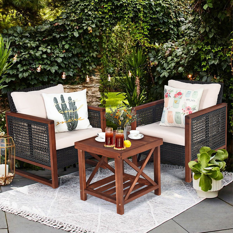 Krawczyk Acacia 2 - Person Patio Conversation Set with Cushions, Beige