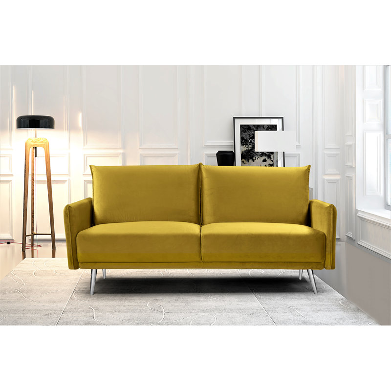 Seychella 72.83" Velvet Square Arm Sofa, Olive Tone
