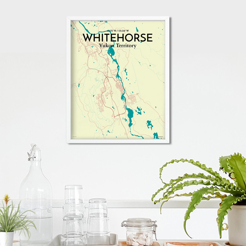 «Whitehorse City Map», impression, Vert / beige, H 20 po x l 16 po