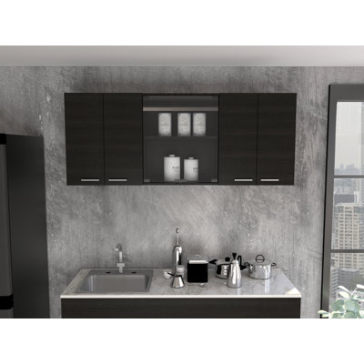 Lea Wall-Mounted Kitchen Storage Cabinet with Dish Rack and Open Shelves – Wenge