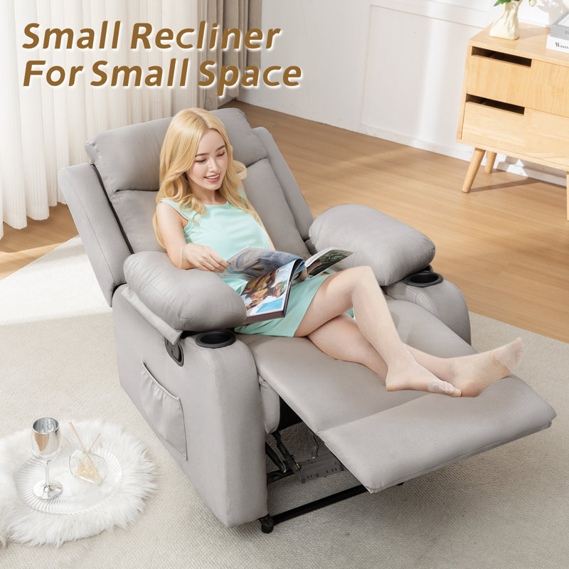 KORSER Recliner Chair, Rocker Recliners For Living Room, Small Recliner For Small Spaces, Fabric Manual Recliners With Side Pockects