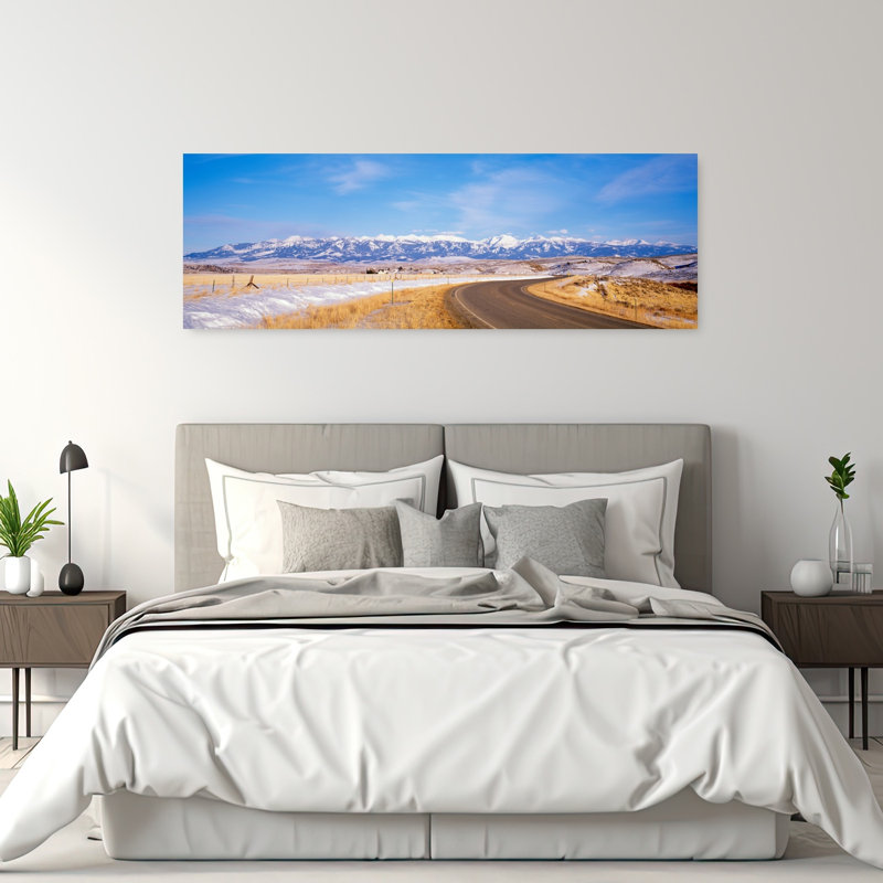 Road passing through a landscape Crazy Mountains Montana USA 1 Piece Wrapped Canvas Panoramic Wall Art