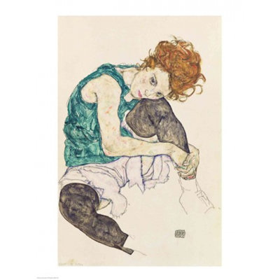" Seated Woman With Bent Knee 1917 " by Egon Schiele Painting Print