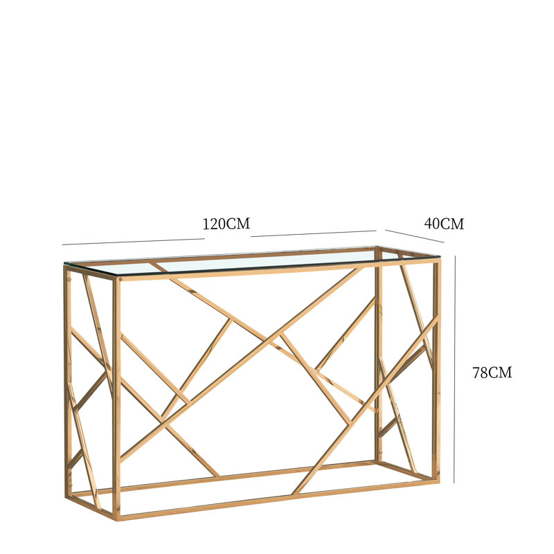 Abishek Glass Top Console Table, Gold