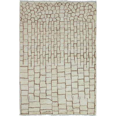 Grogan One-of-a-Kind Rectangle 5'5" X 7'10" New Age Wool Area Rug in Tan/Cream