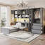 Lit plateforme simple en bois avec bureau, armoire, armoires, tiroirs et tablettes-128302784