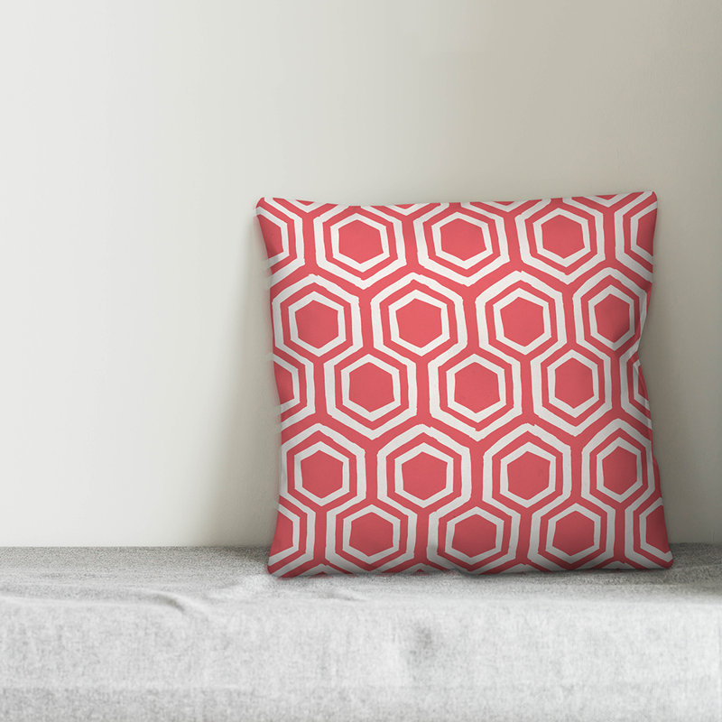  Coussin intérieur / extérieur Honeycomb, Polyester / Bourre en polyester, 16 po x 1 po, Blanc / rouge brique