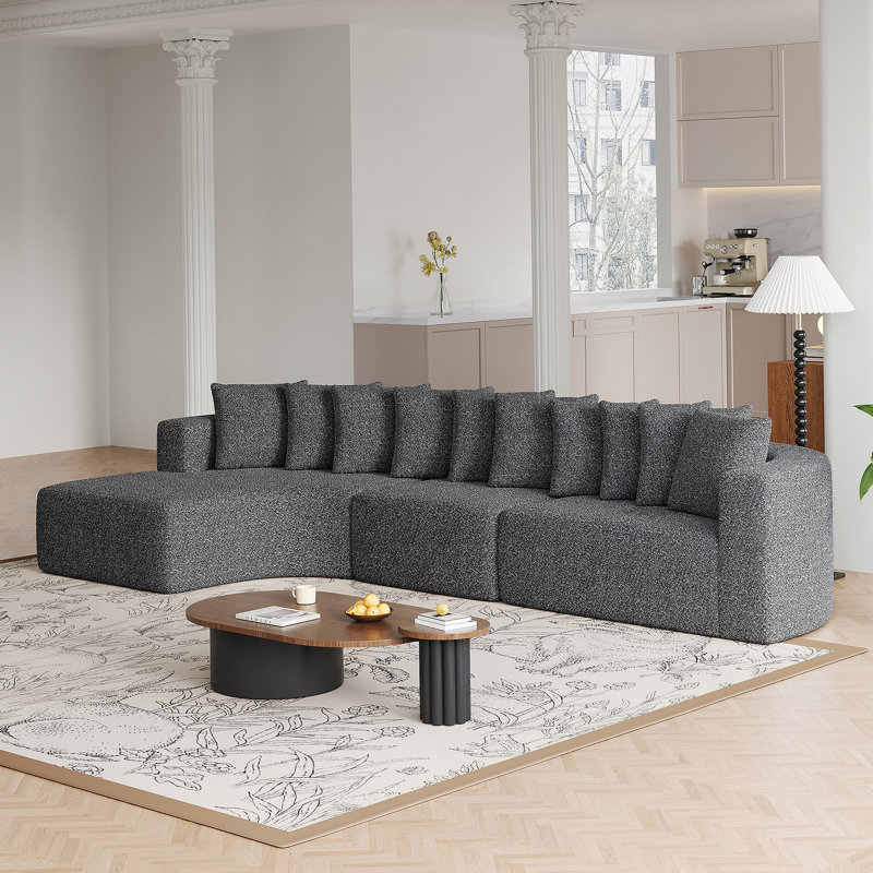 Ensemble de canapé modulaire confortable en forme de L modulaire avec dix coussins pour se détendre dans le salon, Gris