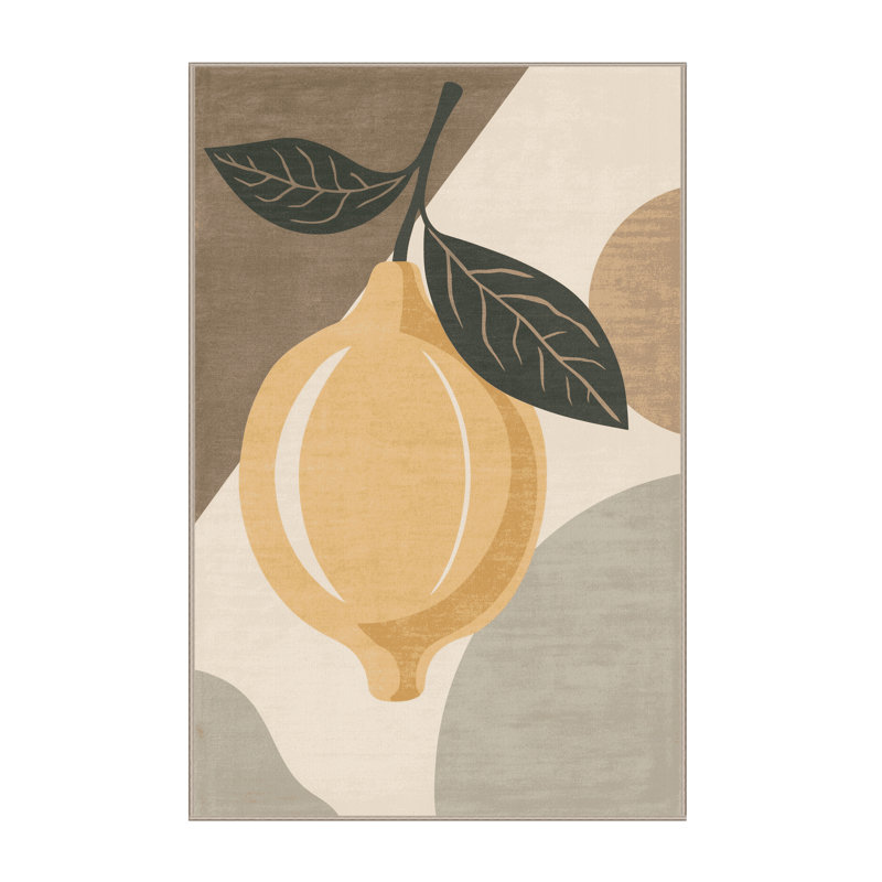 Tapis moderne et contemporain lavable à la machine en citron brun et beige Olney, 7x9