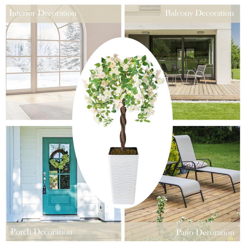 Artificial 4FT Flower Plant Tree with Planter, White