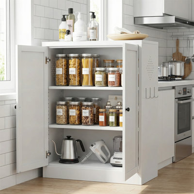 Armoire de cuisine autoportante avec tablettes réglables, garde-manger en métal blanc de 34,6 pouces, idéale pour les cuisines, les salles à manger et les appartements