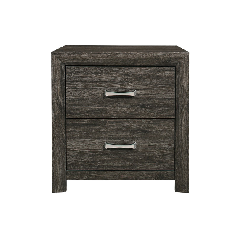 Table de chevet gris foncé pour la chambre à coucher, fabrication en bois moderne à 2 tiroirs en gris, poignées contemporaines