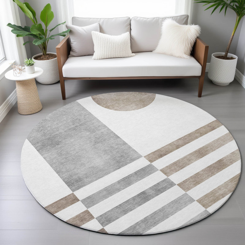 Machine Washable Indoor/Outdoor Amanda ACN2131 Geometric Rug, Round 8'