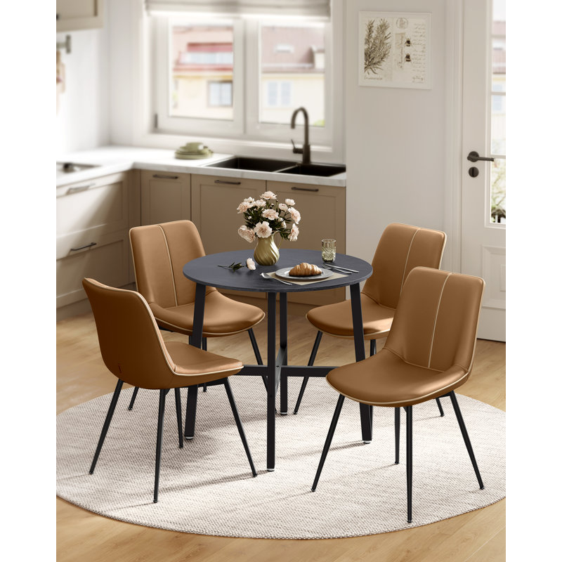 Brillion Round Metal Base Dining Table, Ebony Black