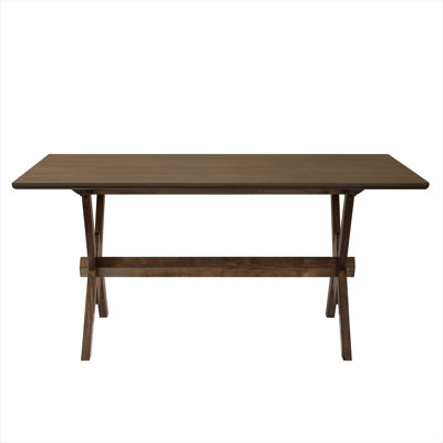 Rustic Farmhouse Rectangular Dining Table, Seats 6, Classic Brown Solid Wood with Double Pedestal Base, 63 Inches