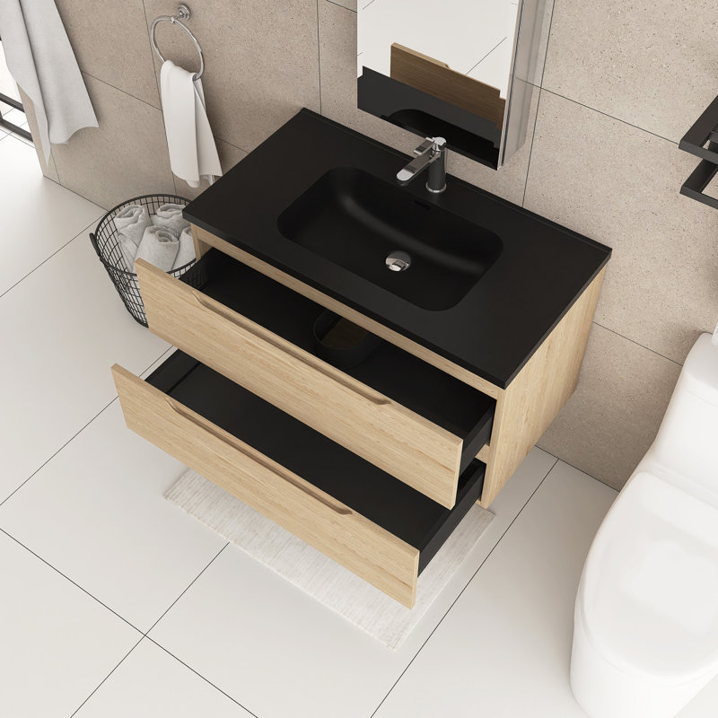 Meuble-lavabo mural à panneau de particules 36 po avec lavabo en quartz