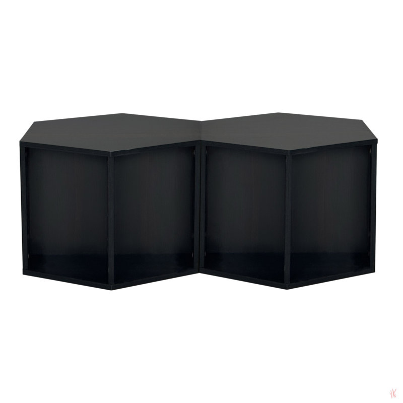 Hexagonal Coffee Table Side Table Nightstand, Black Brown