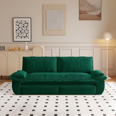 73.2"Wide Queen Pull Out Sofa Bed 3-in-1 Convertible Multi-Functional Couch with 2 Soft Pillows and Stylish Velvet Loveseat