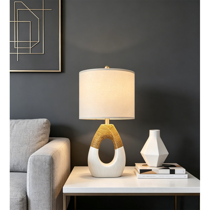 Lampe de bureau de style bohémien, Beige / Blanc