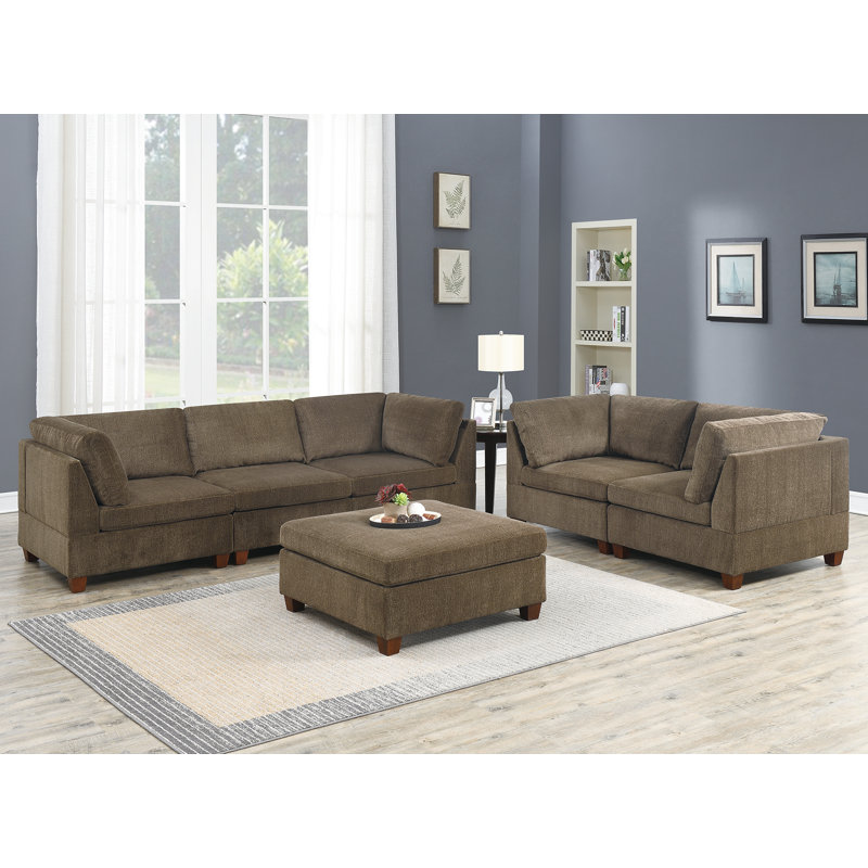 Square Chenille Cocktail Ottoman, Tan