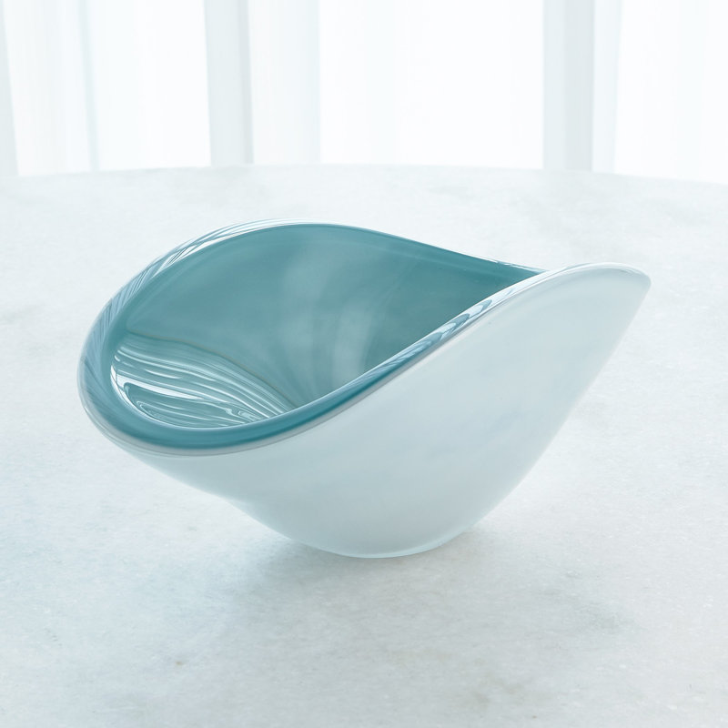 Azure Elegance Hand-Blown Oval Glass Centerpiece Bowl