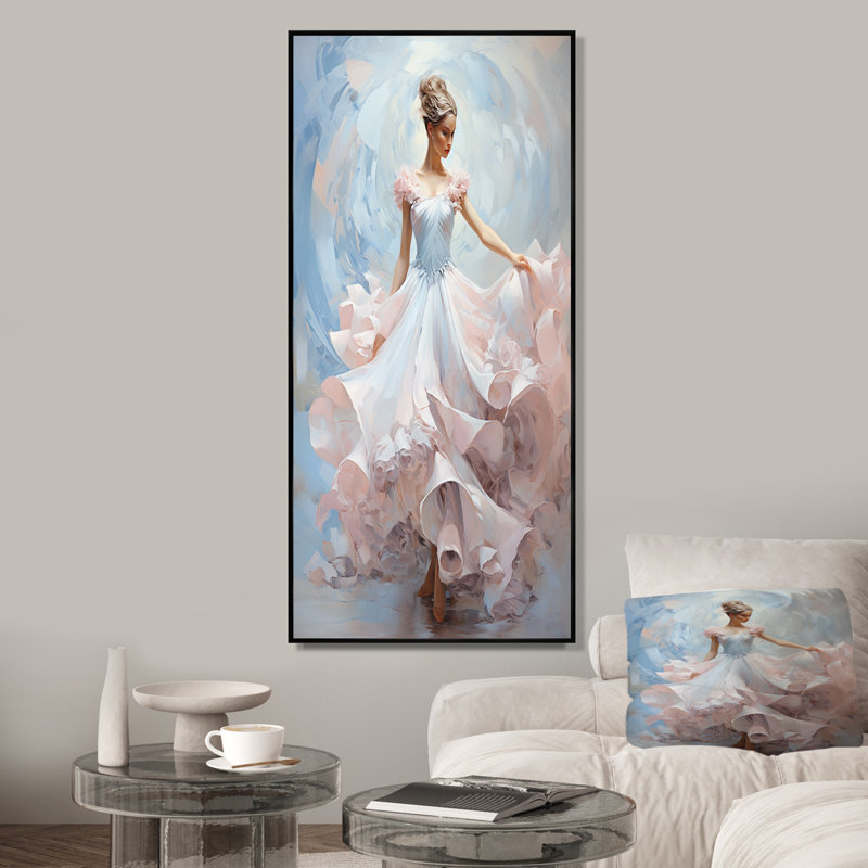 «Blue Woman Ballet Solitude II - Abstract Spirals», art mural, Cadre flottant noir, H 20 po x l 12 po
