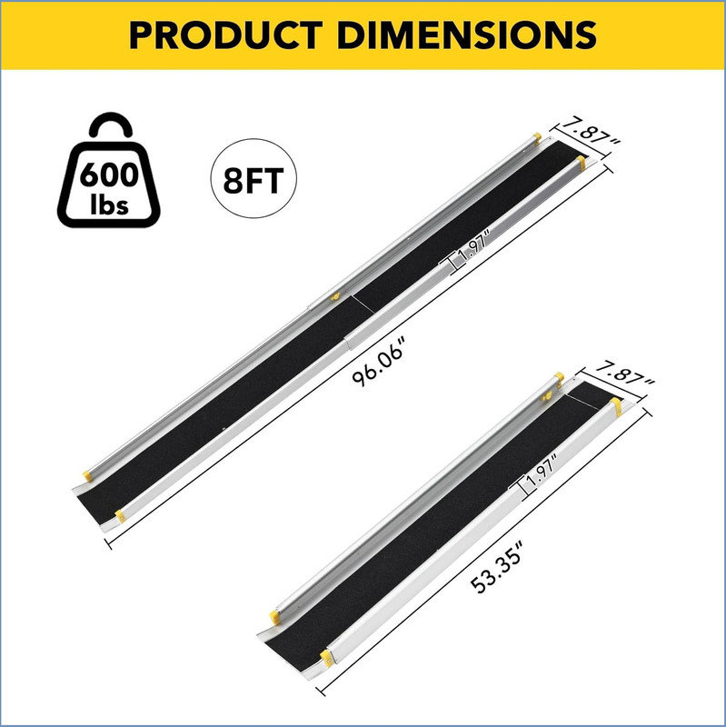 Telescoping Portable Wheelchair Ramps for Steps, Adjustable Wheelchair Ramp with Anti-Slip Surface and Storage Bag, 600 Lb Weight Capacity, 2 Panels