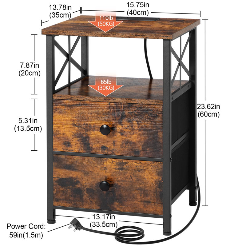 40cm W Metal Bedside Table