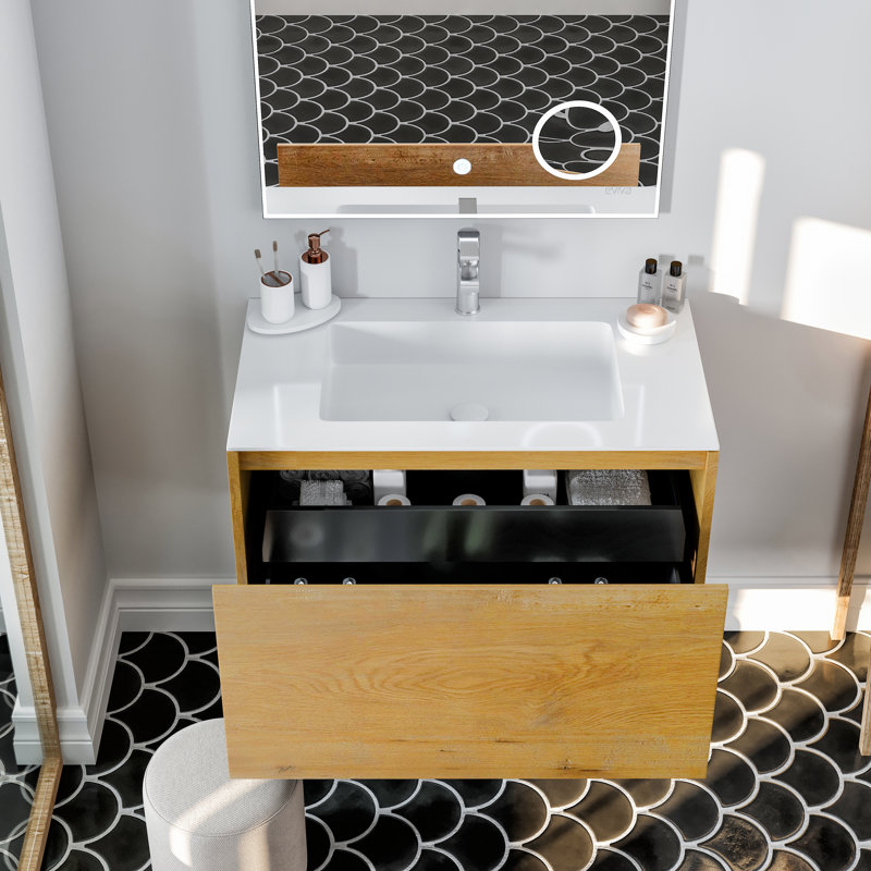 Madeira 36" Oak Wall Mount Vanity with White Acrylic Sink
