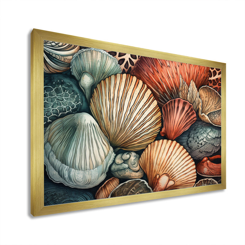 Seaside Seashells III sur toile, H 12 po x l 20 po x P 1 po, Encadrement doré