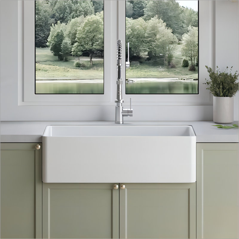 Évier de cuisine de ferme L 36 po x l 18 po avec grille d'évier et crépine, Blanc