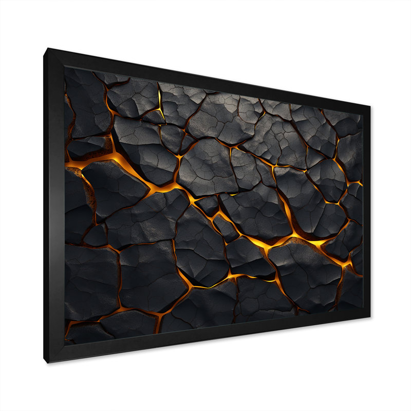 Volcans volcaniques - Art mural volcanique, Cadre simple noir, H 24 po x l 32 po x P 1 po