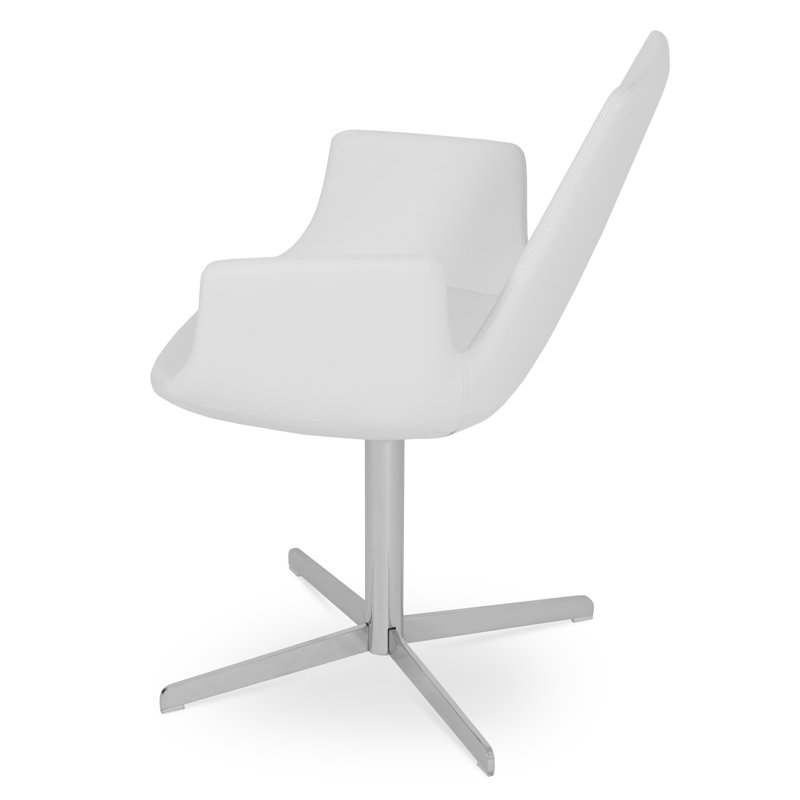 Fauteuil rotatif Eiffel 57,15 cm de large, Nickel brossé mat, Similicuir brun