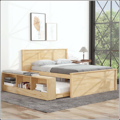 Full Platform Bed with Pull-Out Trundle and Storage Cabinet
