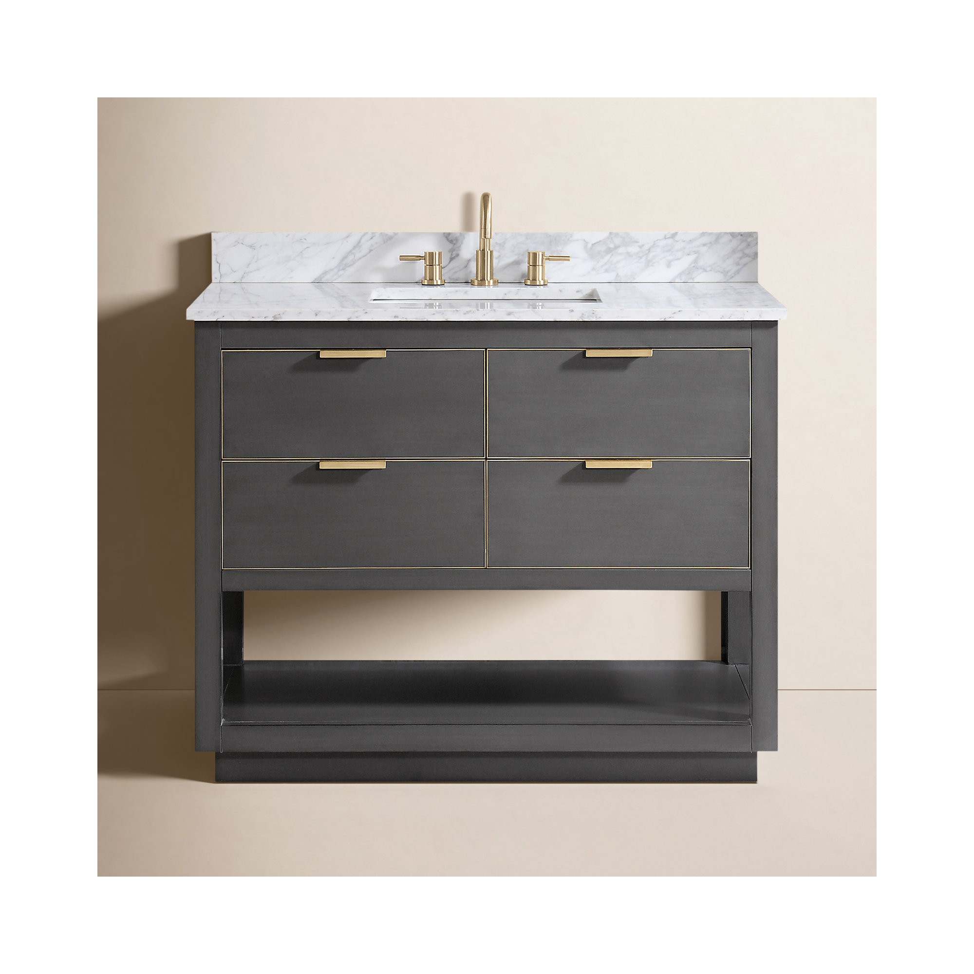 Allie 42" Single Bathroom Vanity Set, Carrera White Marble/Silver, 42"W, Twilight Gray