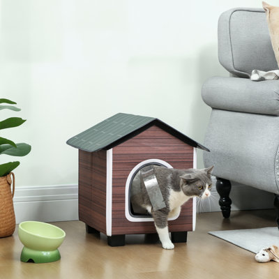 Insulated Outdoor Cat House WaterResistant Elevated Base RedBrown