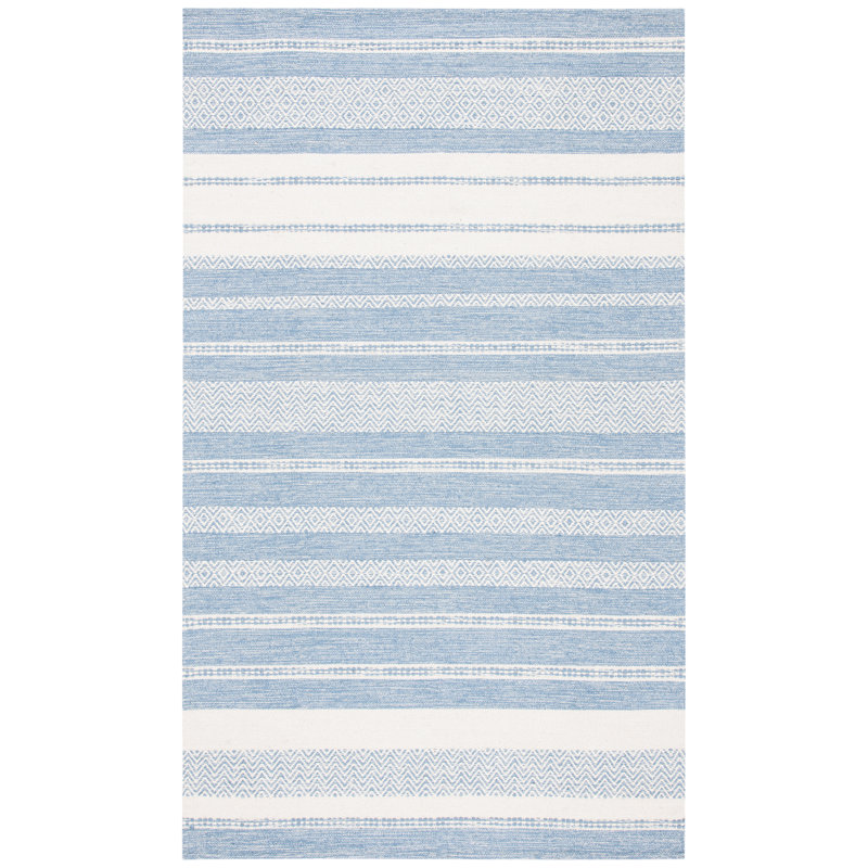 Addilynn Striped Hand-Woven Flatweave Cotton Blue/Cream Area Rug, Rectangle 3' x 5'