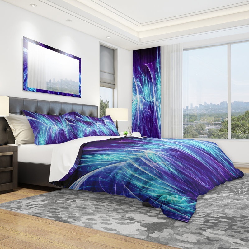 Blue Electricity - Ensemble de housse de couette abstrait - Polyester en microfibre