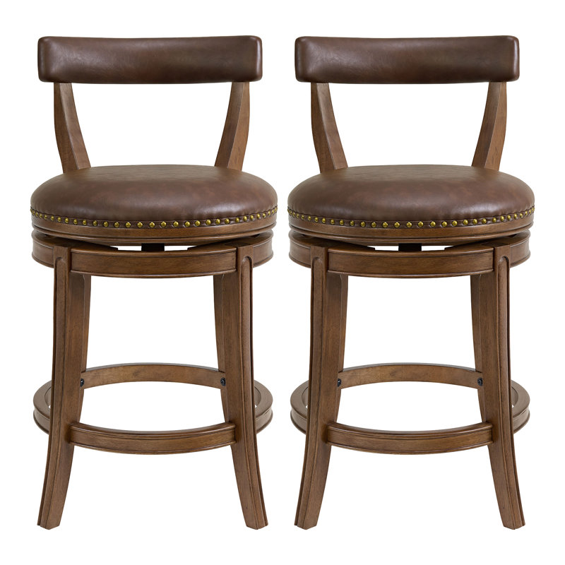  Tabouret de comptoir pivotant 26 po Ruxban, noyer et cuir brun, ensemble de 2, 2
