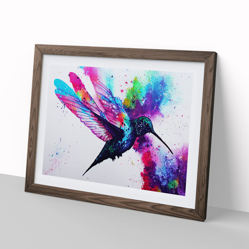 Hummingbird Splash Vol.2 Abstract - Framed Print, 46cm H x 64cm W x 2cm D, Walnut